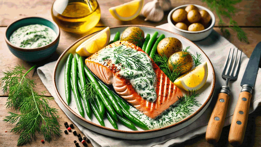 Baked Salmon with Dill Sauce